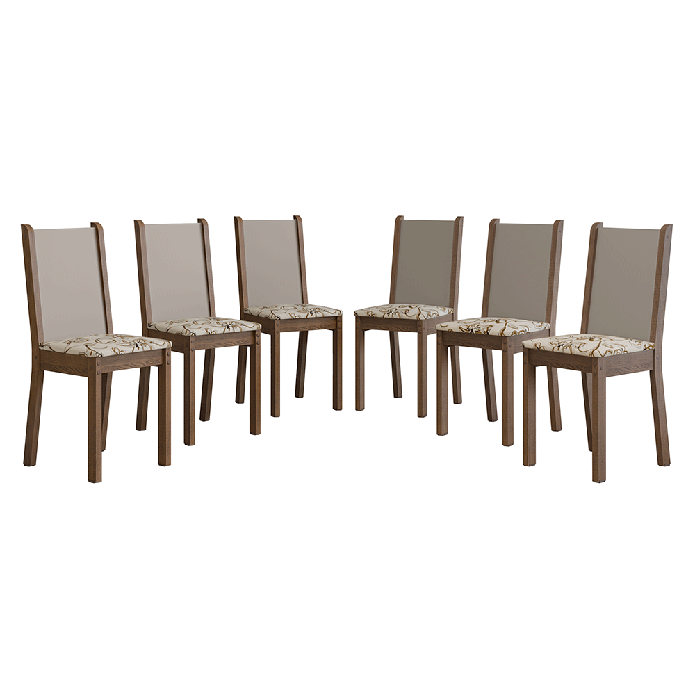 Kit 6 Sillas de Comedor 4291 Marrón/Crema/Lily Beige