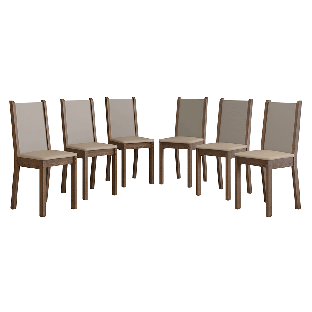 Kit 6 Sillas 4291 Marrón/Crema / Beige Sintético