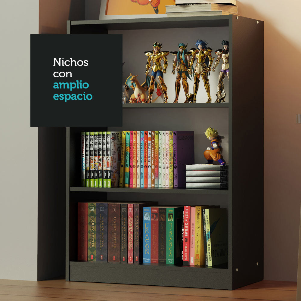 Biblioteca Organizador Madesa 6907 con 3 Nichos Negro