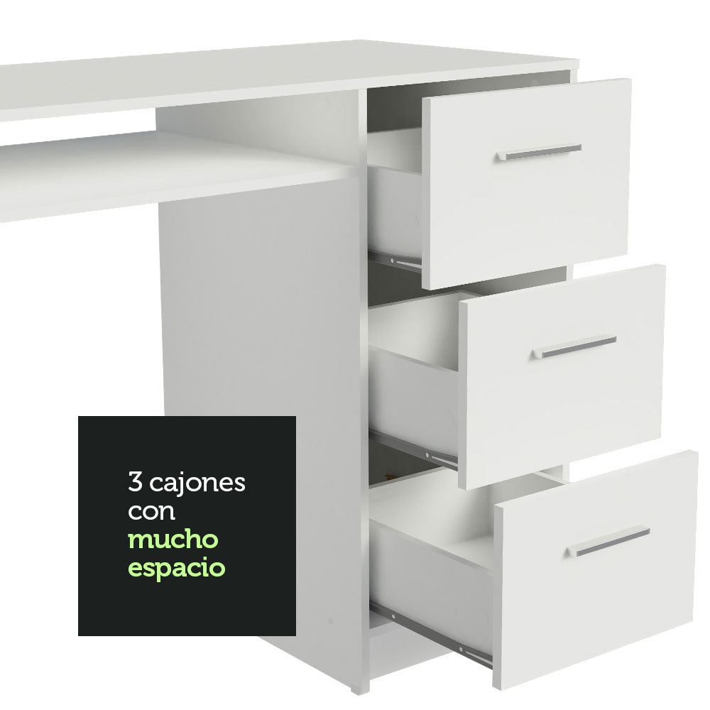 Escritorio para PC Alaska 3 Cajones 1 Puerta Blanco