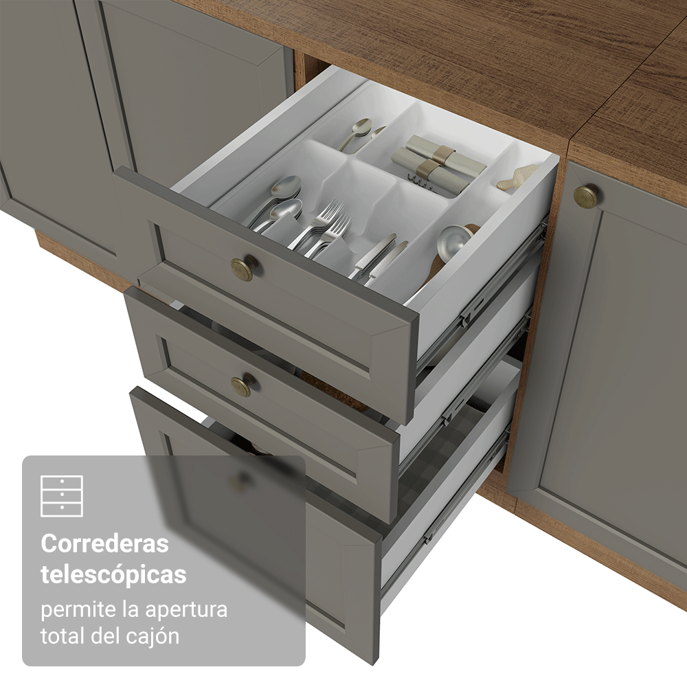 Bajo Mesada Cocina 120 x 60 cm 2 Puertas 3 Cajones (Sin Mesada) Marrón/Gris Vik Madesa