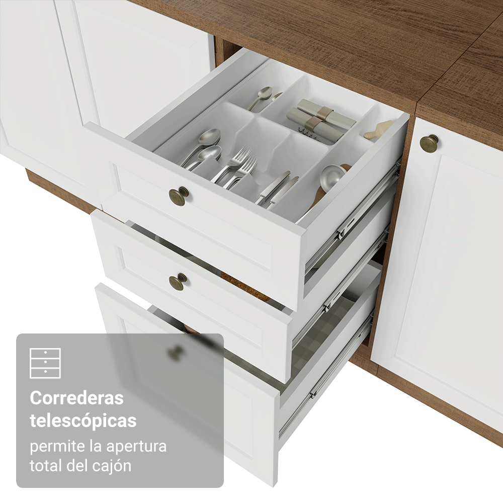 Bajo Mesada de Cocina 40 x 60 cm 3 Cajones (con Mesada) Marrón/Blanco Vik Madesa