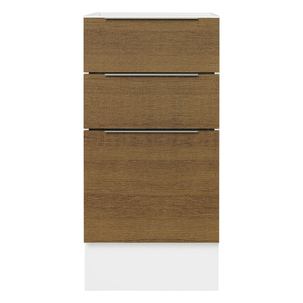 Bajo Mesada Cocina 40 x 60 cm 3 Cajones (Sin Mesada) Blanco/Marrón Stella Madesa