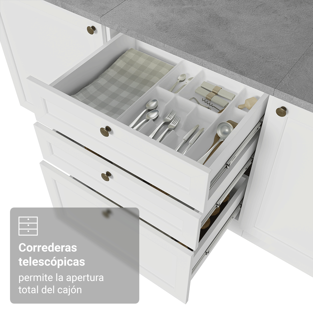 Bajo Mesada de Cocina 60 x 60 cm 3 Cajones (con Mesada) Blanco Vik Madesa