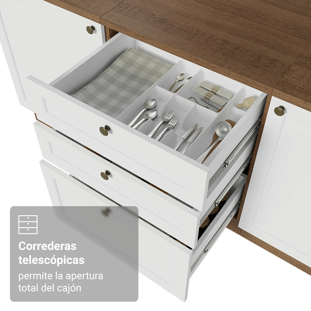 Bajo Mesada de Cocina 60 x 60 cm 3 Cajones (con Mesada) Marrón/Blanco Vik Madesa