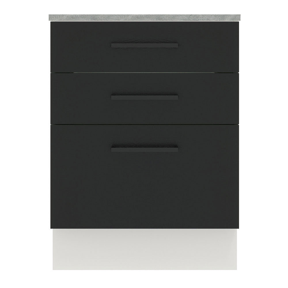 Bajo Mesada 60 x 60 cm 3 Cajones (Con Mesada) Blanco/Negro Agata Madesa