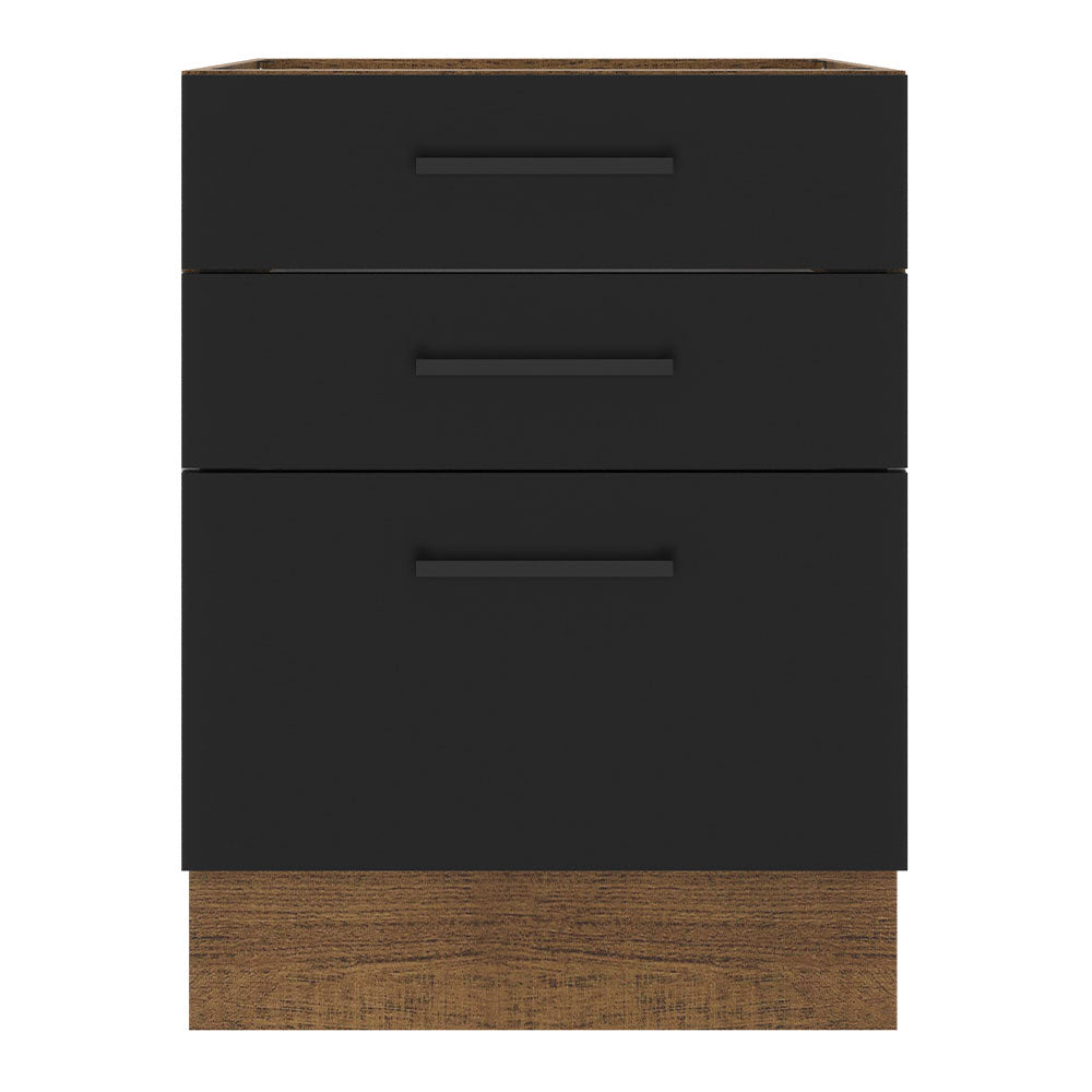 Bajo Mesada 60 x 60 cm 3 Cajones (Sin Mesada) Marrón/Negro Agata Madesa