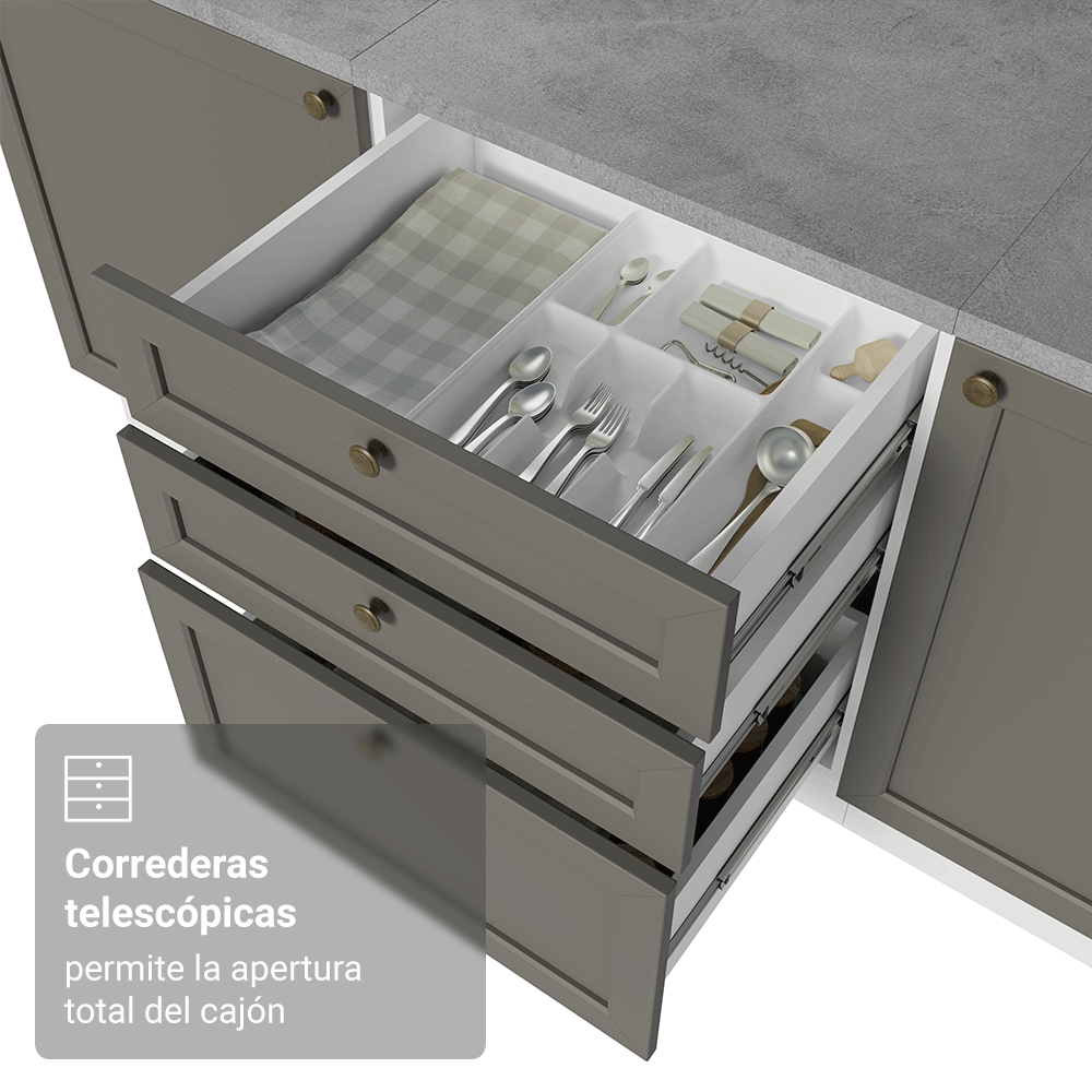 Bajo Mesada de Cocina 60 x 60 cm 3 Cajones (Sin Mesada) Blanco/Gris Vik Madesa
