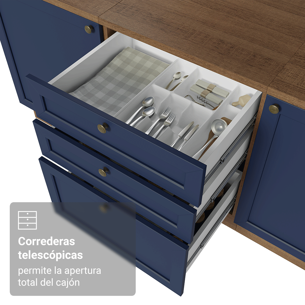 Bajo Mesada de Cocina 60 x 60 cm 3 Cajones (con Mesada) Marrón/Azul Vik Madesa