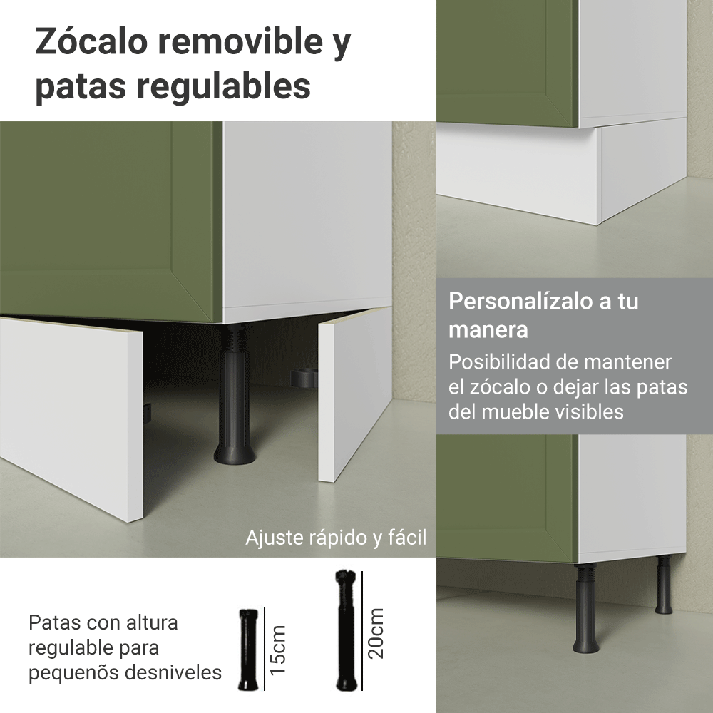 Bajo Mesada de Cocina 80 x 60 cm 2 Cajones (con Mesada) Blanco/Verde Vik Madesa