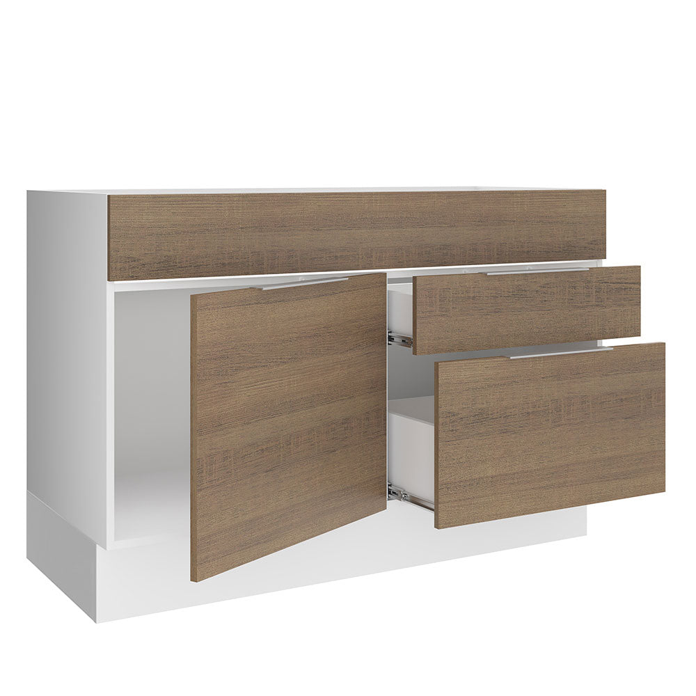 Bajo Mesada para Bacha 120 cm 1 Puerta e 2 Cajones (Sin Mesada y Bacha) Blanco/Marrón Stella Madesa