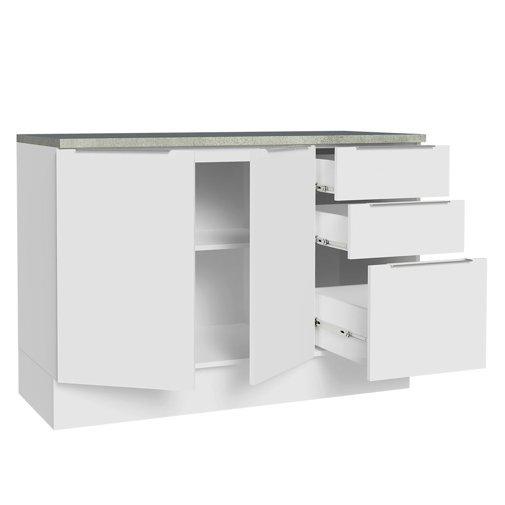 Bajo Mesada Cocina 120 cm 3 Cajones 2 Puertas (Con Mesada) Blanco Stella Madesa