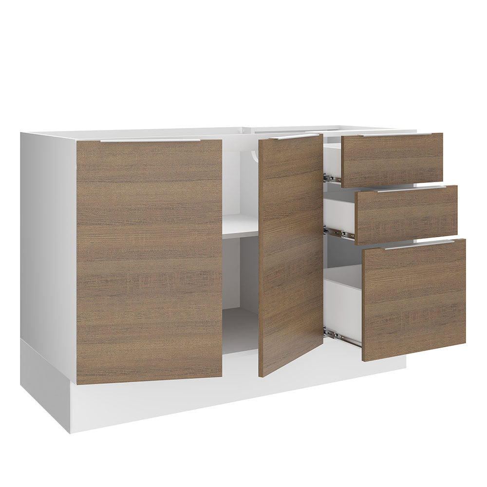 Bajo Mesada 120 cm 3 Cajones 2 Puertas Stella Blanco/Marrón