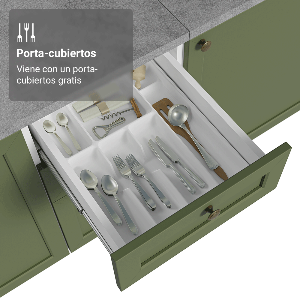 Bajo Mesada Cocina 120 cm 2 Puertas 3 Cajones (Con Mesada) Blanco/Verde Vik Madesa