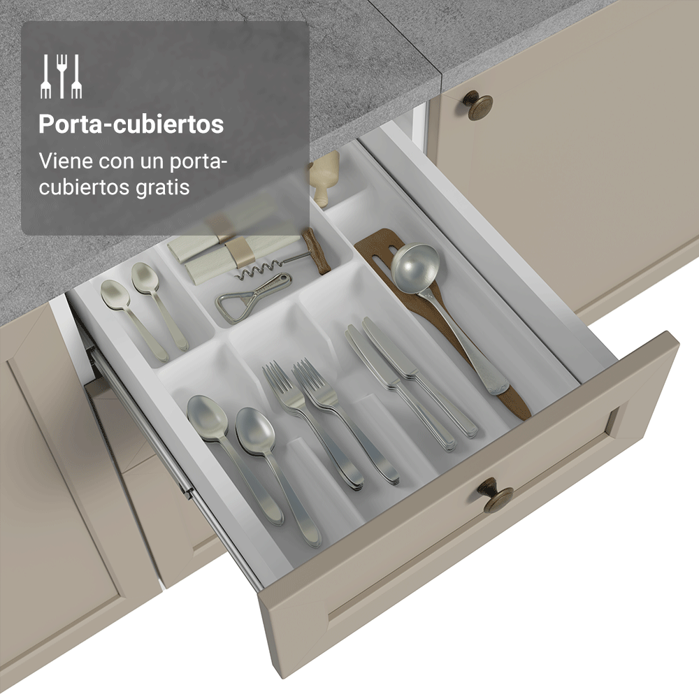 Bajo Mesada 40 cm 3 Cajones Blanco/Crema Vik Madesa