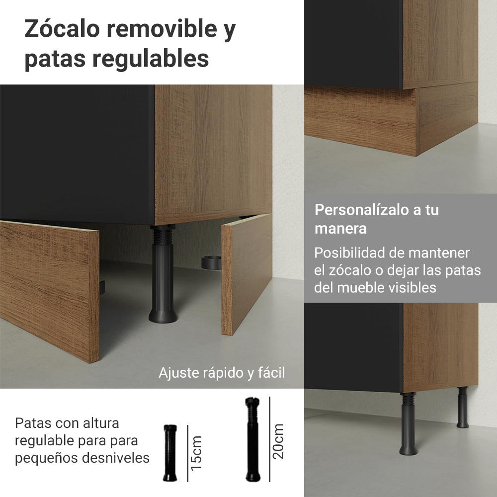 Bajo Mesada Esquinero 94 cm 1 Puerta (Sin Mesada) Marrón/Negro Glamy Madesa