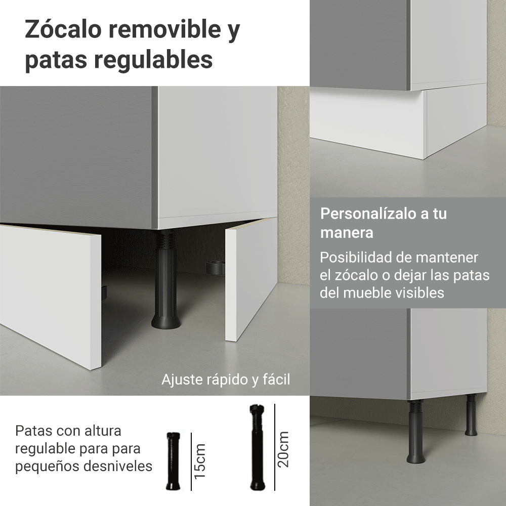 Bajo Mesada Esquinero 94 cm 1 Puerta (Sin Mesada) Blanco/Gris Agata Madesa