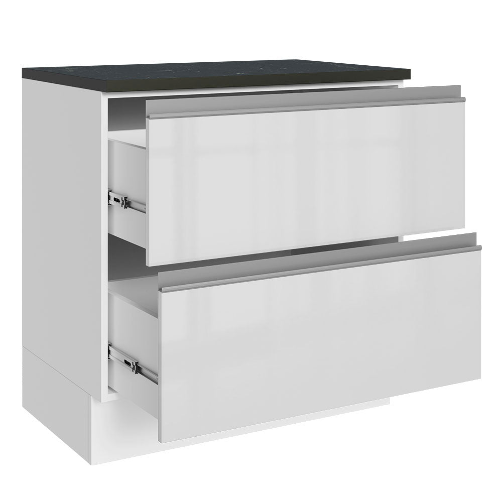 Bajo Mesada Cocina 100% MDF 80 cm 2 Cajones Frentes Blanco Brillante Acordes Madesa