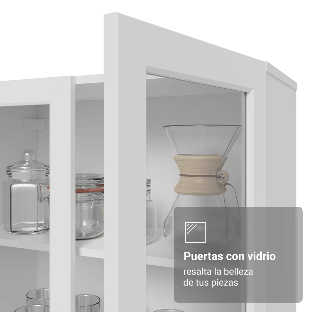 Cristalero 70 cm 2 Puertas de Vidrio con Patas Vik Blanco