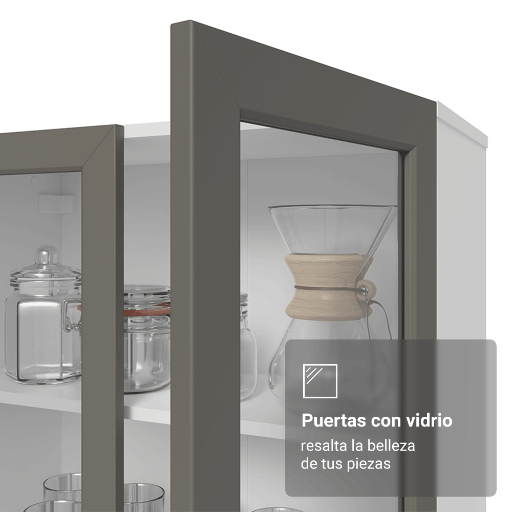 Cristalero 70 cm 2 Puertas de Vidrio con Patas Vik Blanco/Gris/Blanco
