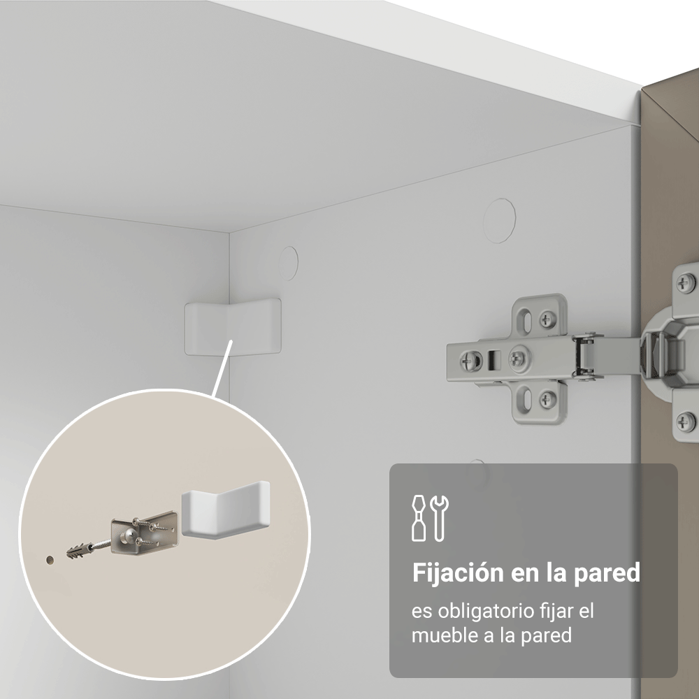 Cristarelo 70 cm 2 Puertas de Vidrio con Patas Cónicos Blanco/Crema/Blanco Vik Madesa