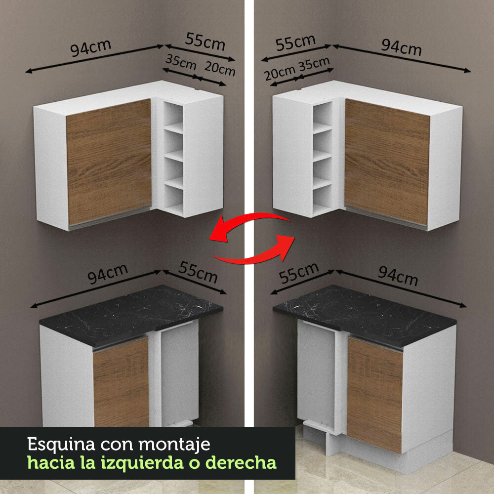 Combo Completo de Cocina Esquinera 100% MDF 459 cm Blanco/Marrón Acordes Madesa 01