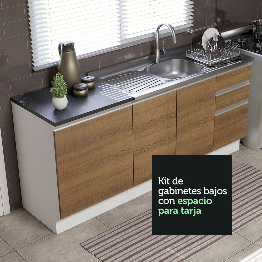 Combo con 2 Bajos Mesadas de Cocina Madesa Acordes 100% MDF (Sin Mesada y Bacha) Blanco/Marrón