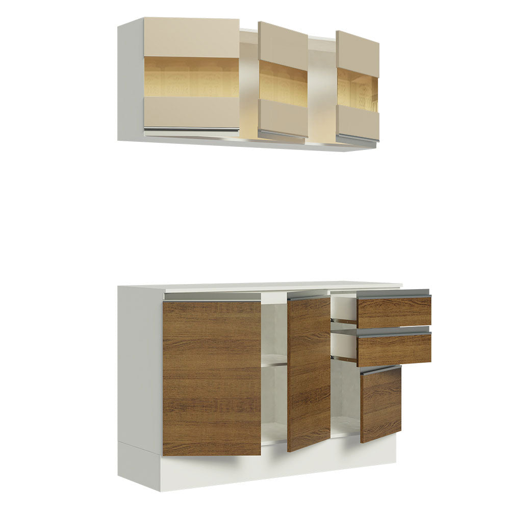 Cocina Compacta 100% MDF 120 cm Blanco/Marrón/Crema Smart Madesa 01