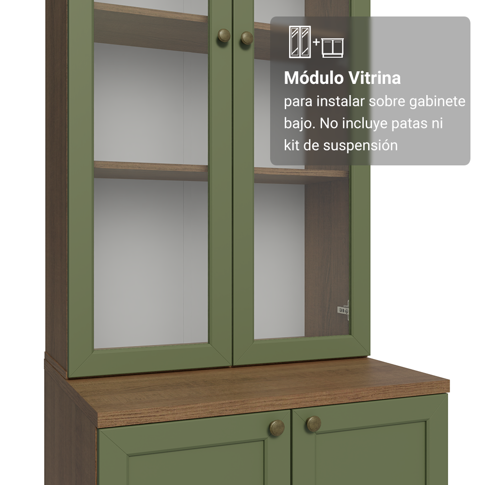 Kit Bajo Mesada + Cristalero 70 cm Vik Marrón/Verde 01