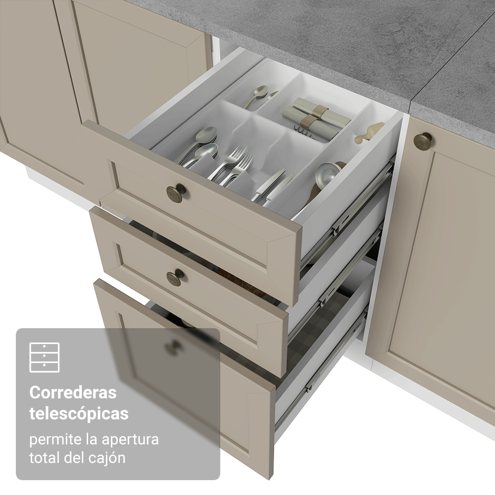 Combo completo de Cocina 270 cm Blanco/Crema Vik Madesa 02