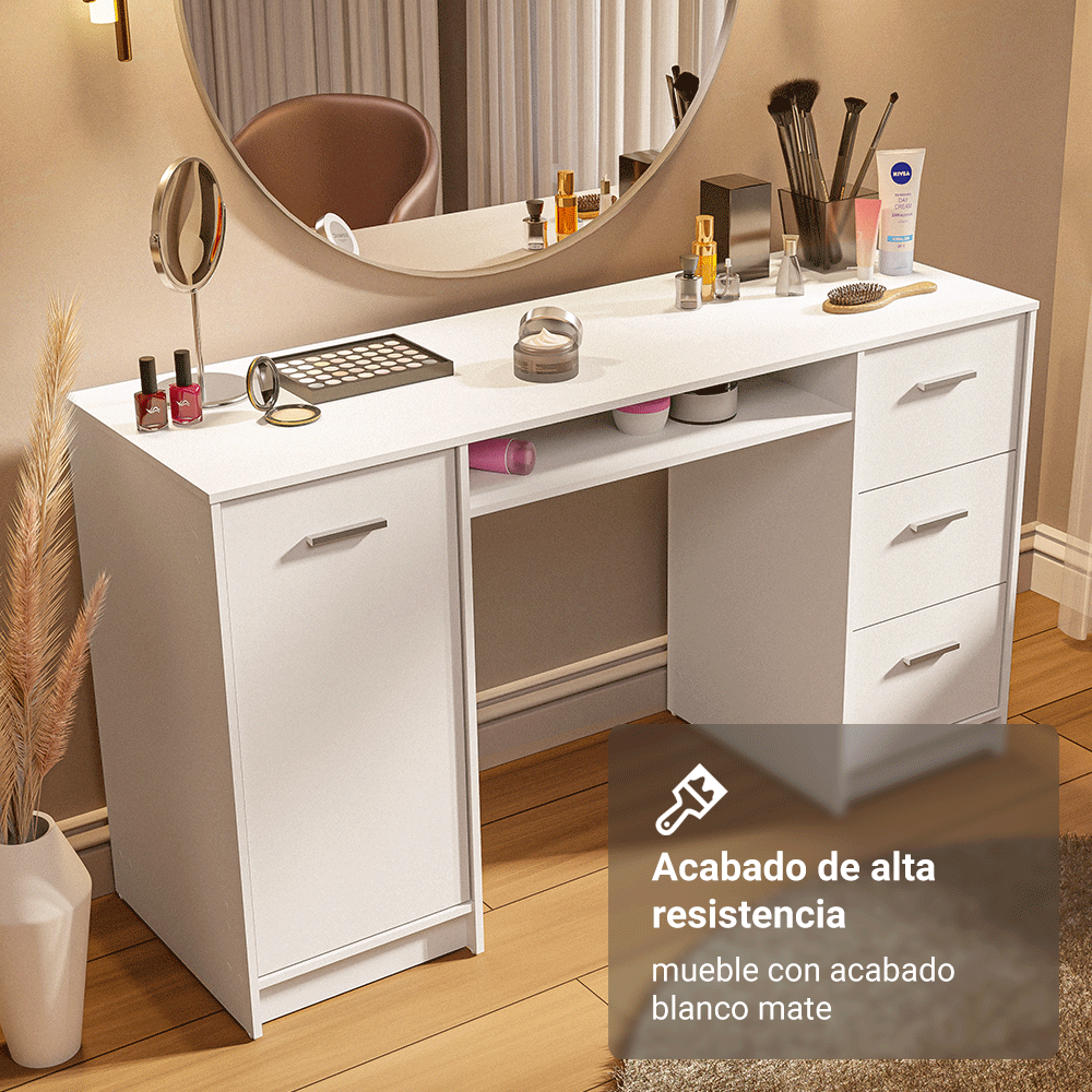 Tocador para Maquillaje o Escritorio Madesa con 3 Cajones Blanco