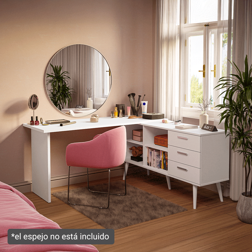 Tocador de Esquina para Maquillaje o Escritorio Madesa BB
