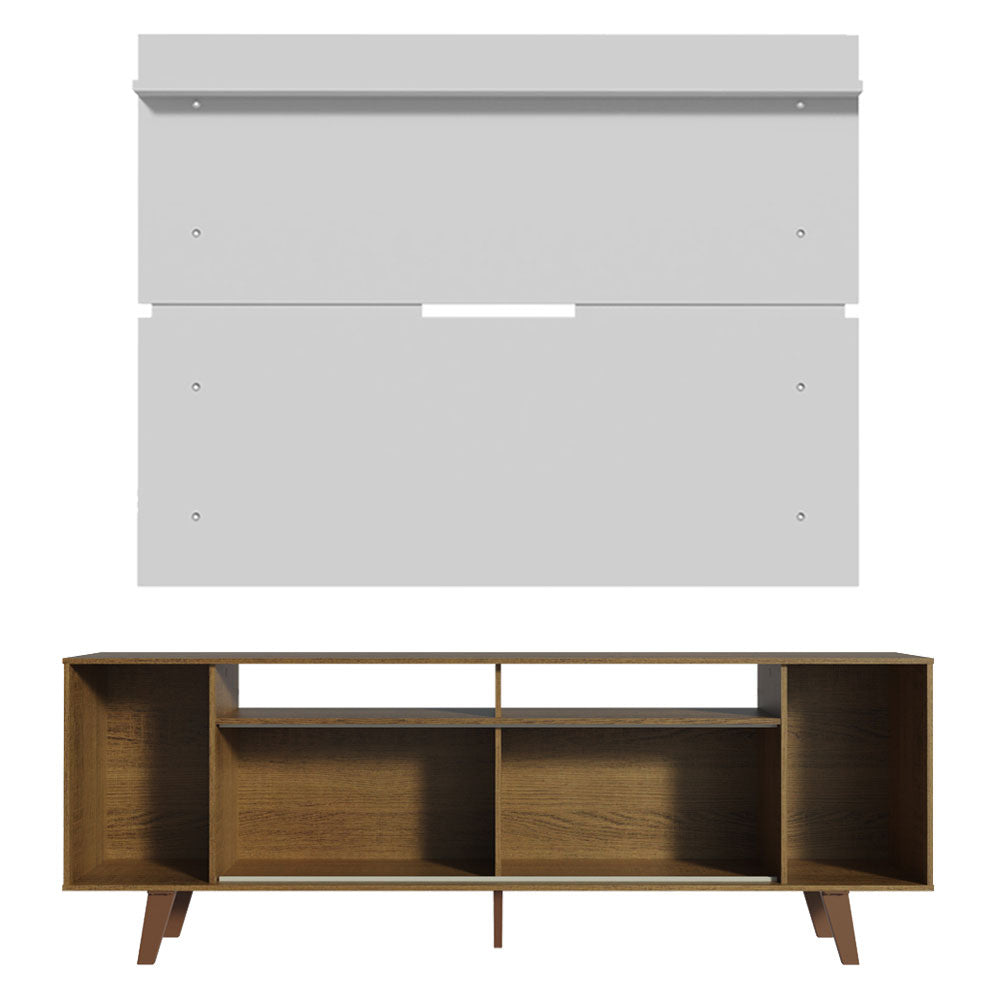 Rack Madesa Cancun con Patas y Panel para TV hasta 65 Pulgadas Marrón/Blanco