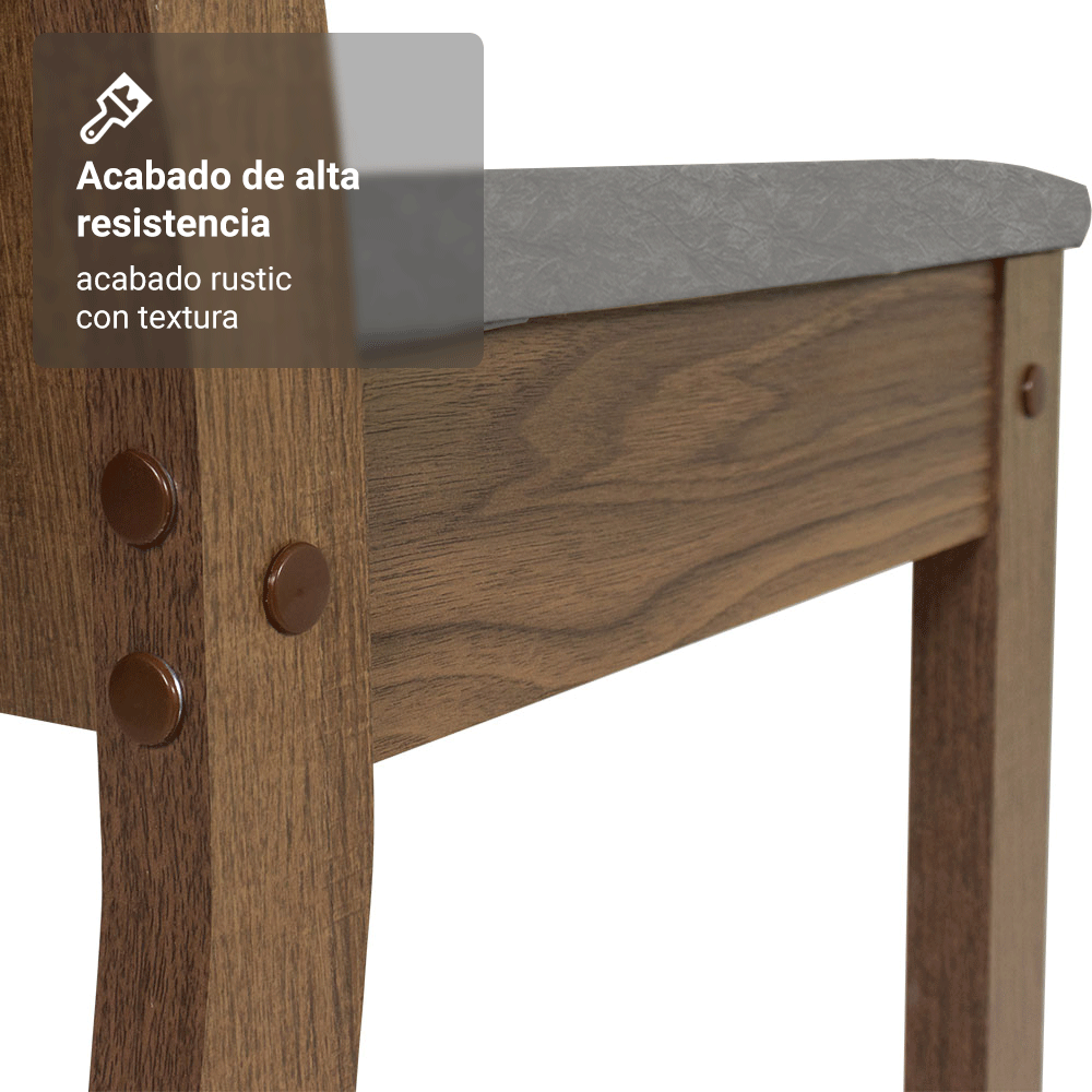 Juego de Comedor Mesada de Madera 4 Sillas Luana Marrón/Silver