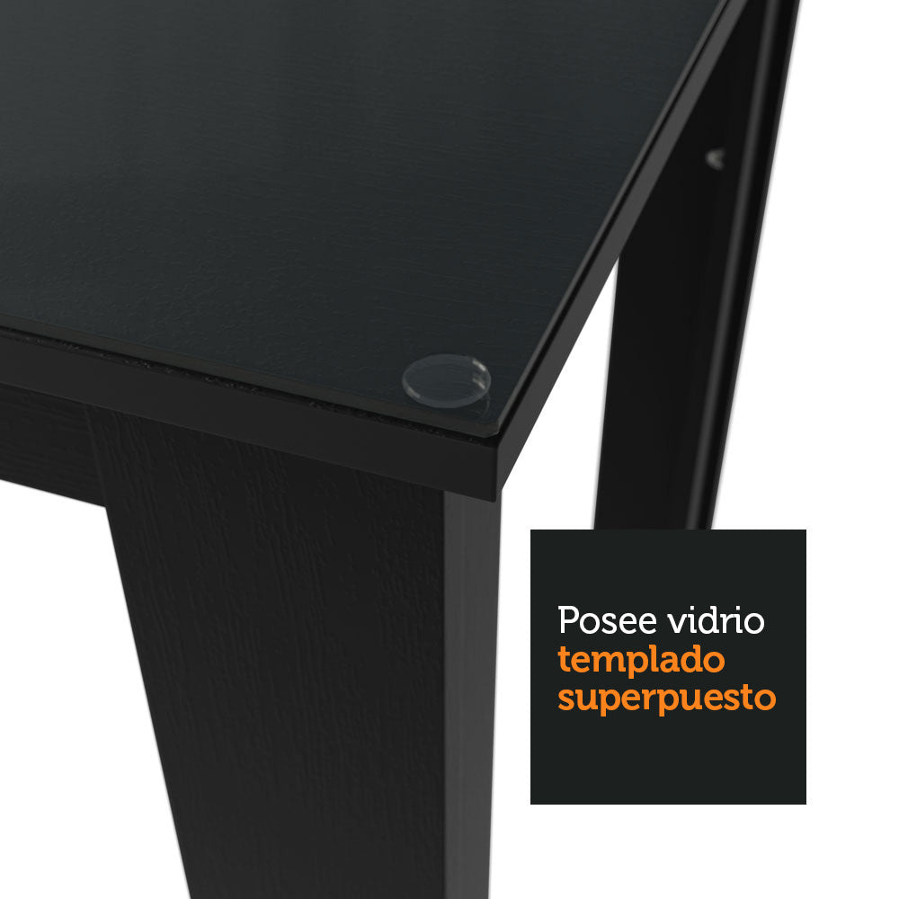 Juego de Comedor con Mesa de Tapa de Vidrio y 4 Sillas Negro/Marrón Eloá Madesa