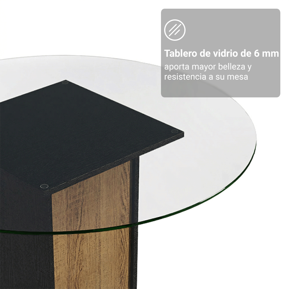 Juego de Comedor Denali Mesa Tapa de Vidrio 4 Sillas Negro/Marrón/Negro Madesa