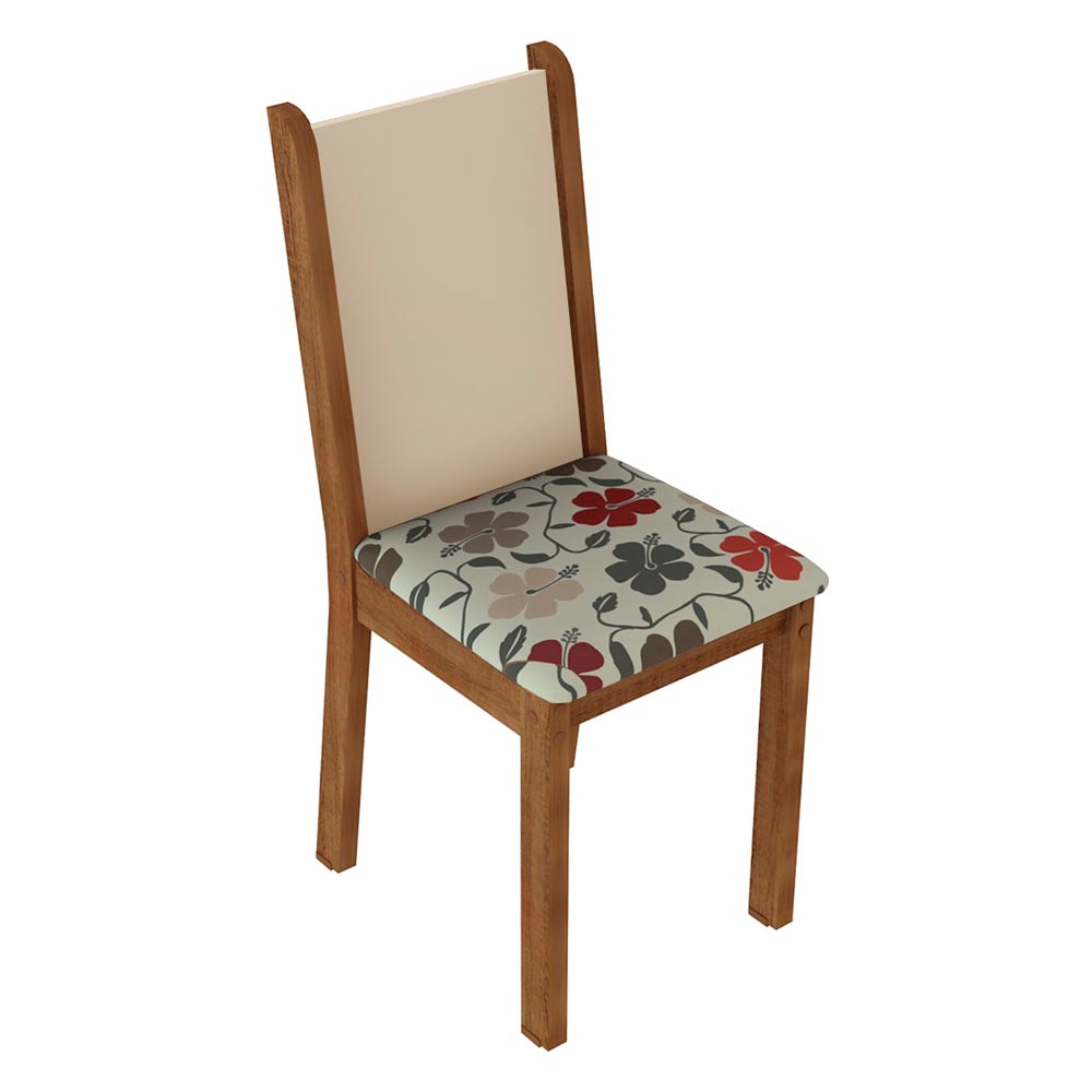 Juego de Comedor Mesa Tapa de Vidrio 6 Sillas Marrón/Crema/Hibiscos Heloísa Madesa