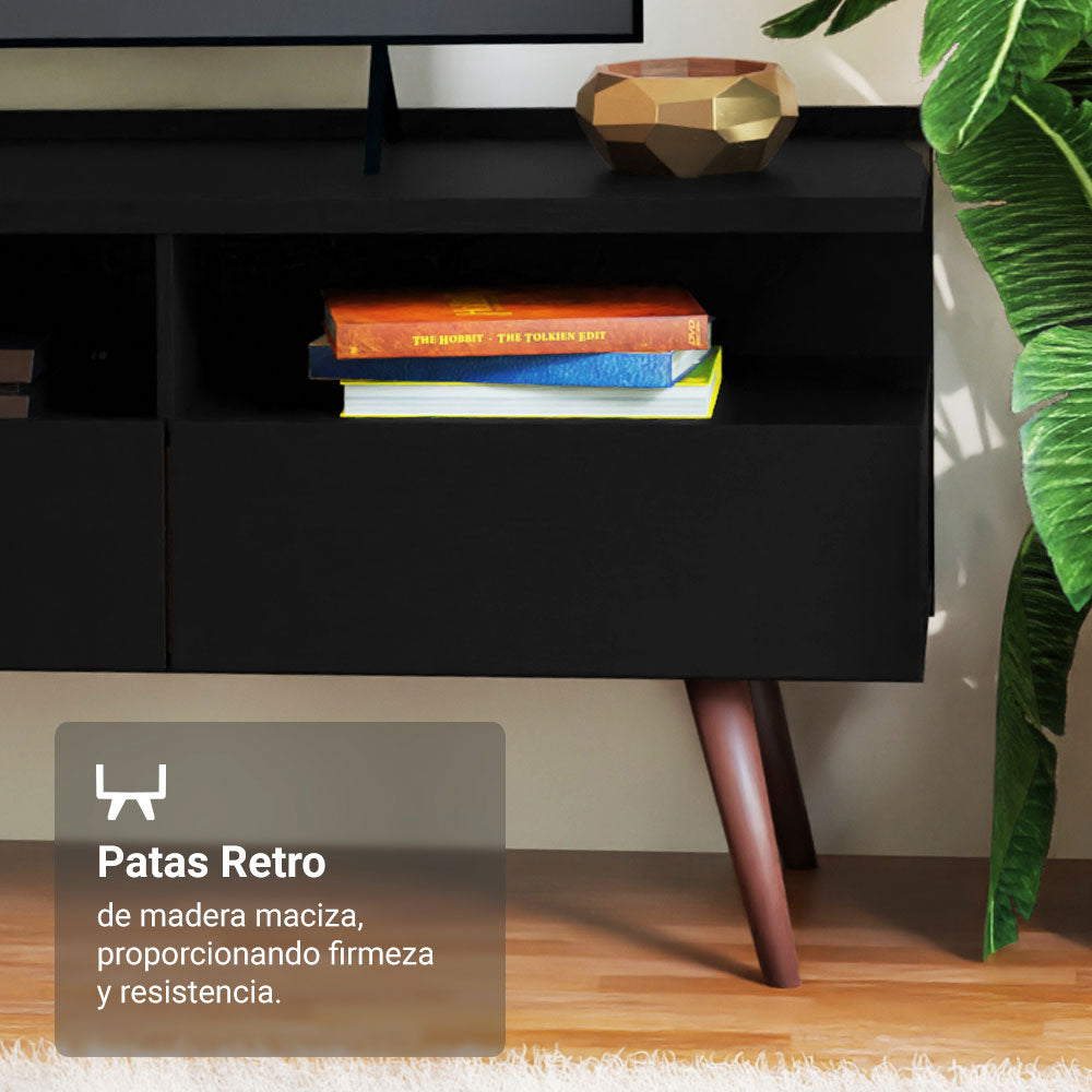 Rack para TV hasta 65 Pulgadas con patas Retro Negro Londres Madesa