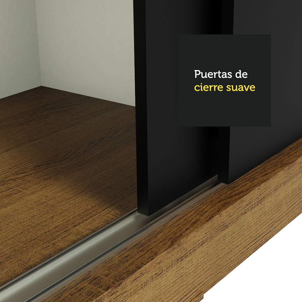 Placard Ropero Matrimonial Madesa Austin 4 Puertas Corredizas con Espejos 3 Cajones Marrón/Negro