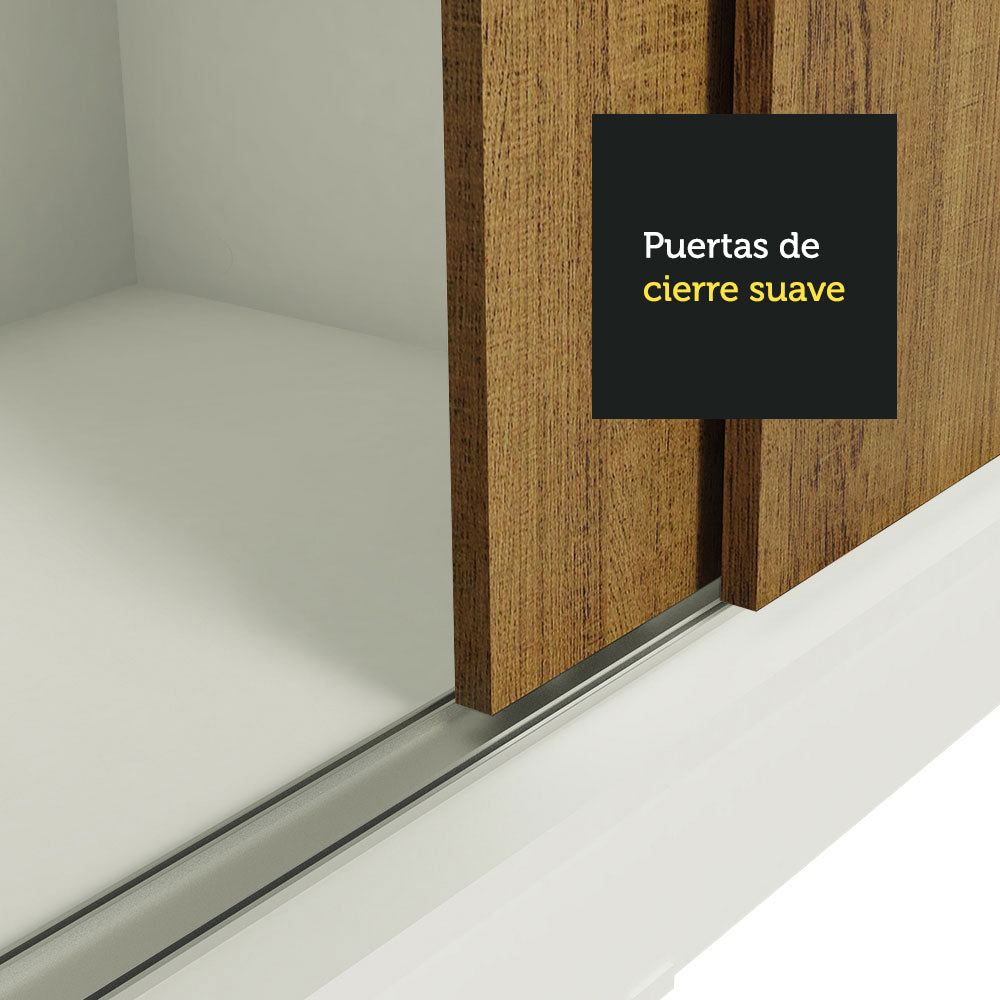 Placard Ropero Matrimonial Madesa Austin 4 Puertas Corredizas con Espejos 3 Cajones Blanco/Marrón