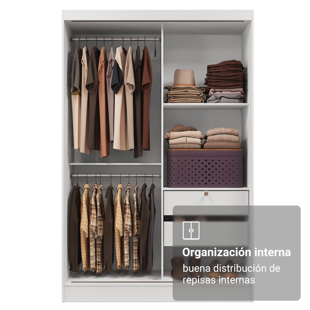 Placard individual Madesa Luke 2 Puertas corredizas de Espejo Blanco