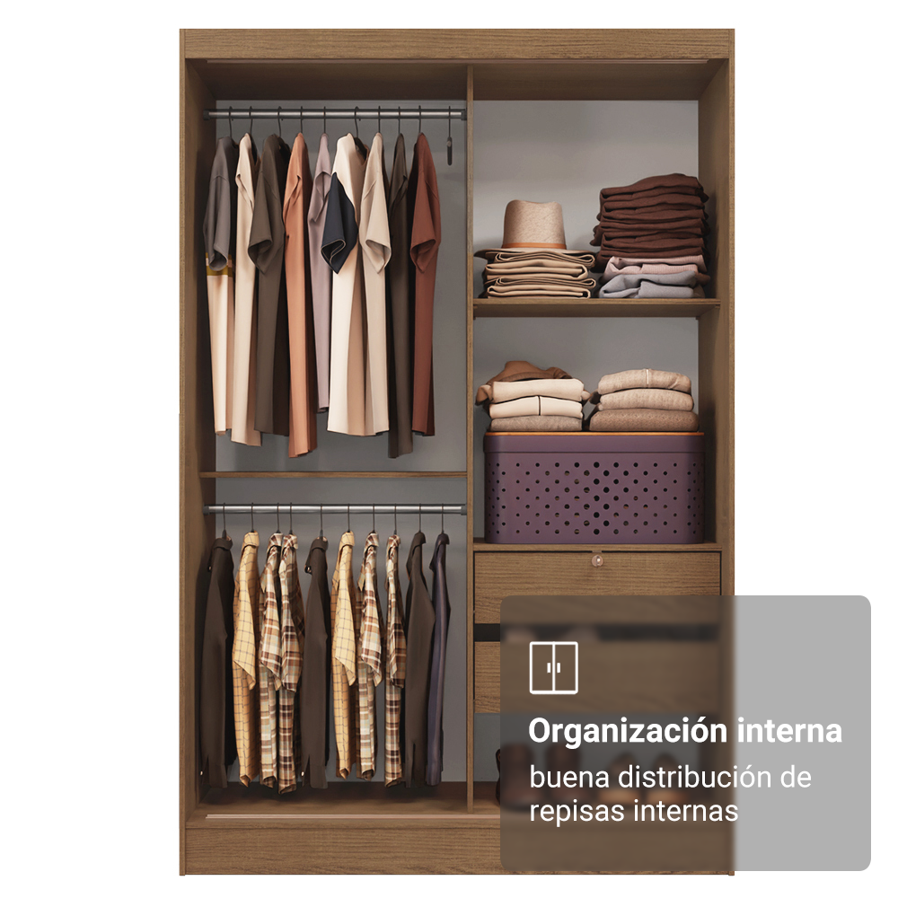 Placard Luke 119 cm 2 Puertas Corredizas con 1 Espejo 2 Cajones un Marrón Madesa