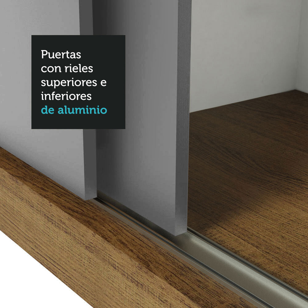 Placard Matrimonial 3 Puertas Corredizas con Espejo Marrón/Gris Monaco