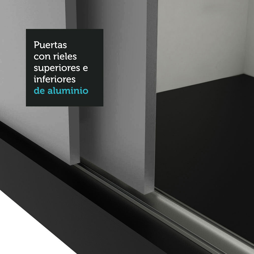 Placard Matrimonial 3 Puertas Corredizas con Espejo Negro/Gris Monaco