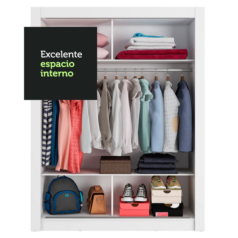 Placard Soltero Denver 2 Puertas Corredizas 2 con Espejo Blanco