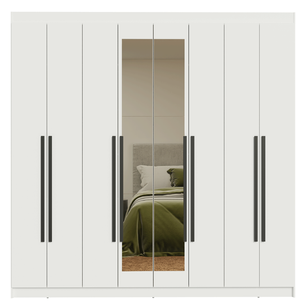 Placard Matrimonial 216 cm 8 Puertas Batientes con Espejo Venus Blanco/Blanco/Negro