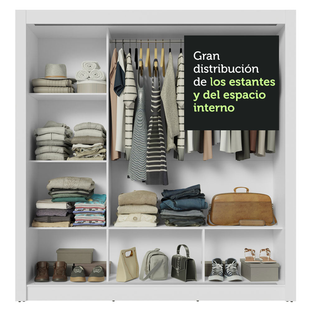 Placard Matrimonial 3 Puertas Corredizas de Espejo Blanco Nobre