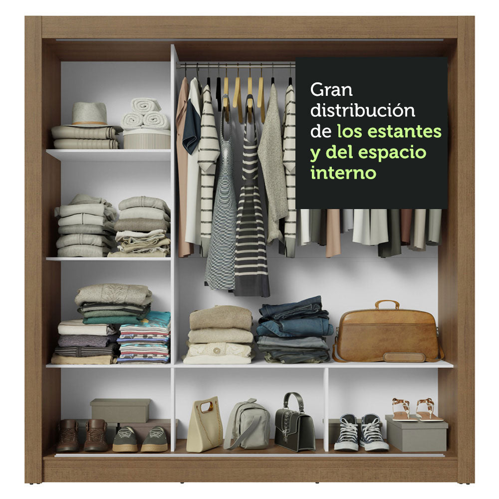 Placard Matrimonial 3 Puertas Corredizas con Espejo Marrón Nobre