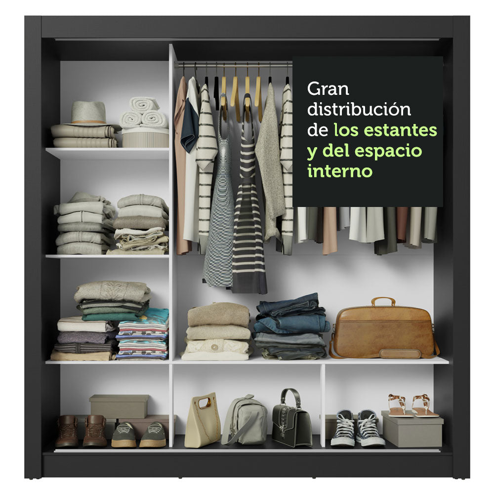 Placard Matrimonial 3 Puertas Corredizas de Espejo Negro Nobre