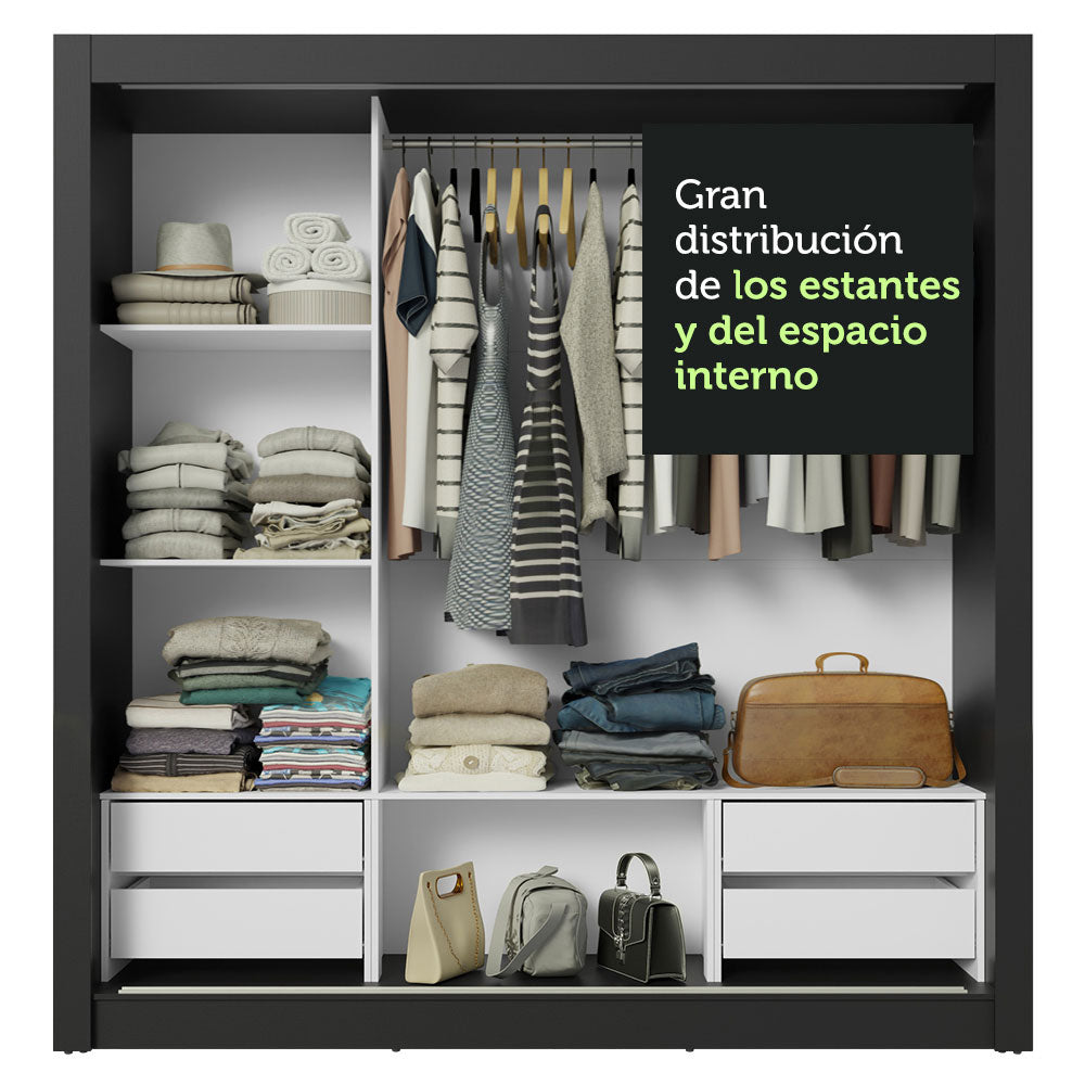 Placard Matrimonial 3 Puertas Corredizas Negro/Marrón Sublime Plus